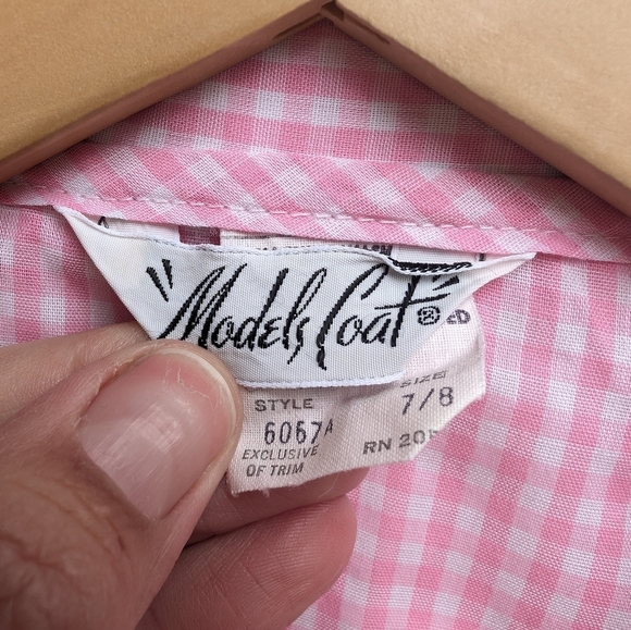 Vtg Models Coat Retro Pink Check Embroidered Cat House Dress Robe Size 7/8 - Picture 4 of 6